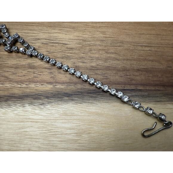 VTG MCM Clear Rhinestone Silver TONE Necklace & Earrings Prong Set Choker - Picture 4 of 11